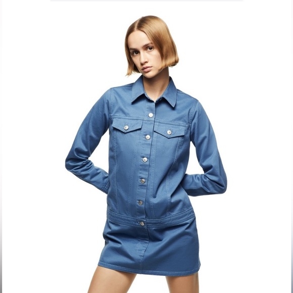 Zara Blue Button Down Long Sleeve Utility Mini Dress Fitted New Nwt Size XS - Picture 2 of 16